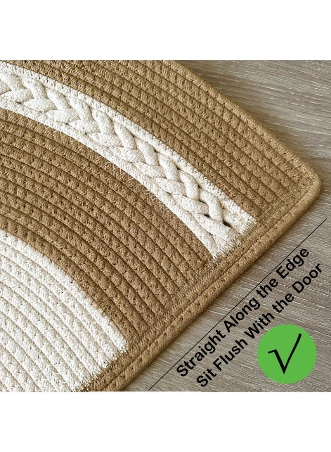 LAZY H CORNER Bohemian Half-Circle Linen Outdoor Door Mats - Washable 80 cm 90 cm Soft & Comfortable in Beige Tone Patchwork for Entryway Home Entrance - Image 5
